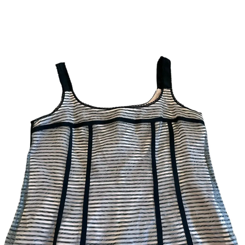 Nanette Lepore Linen Cotton Blend Shift Dress Sheer Pink Black Stripe Size 10 - Image 3