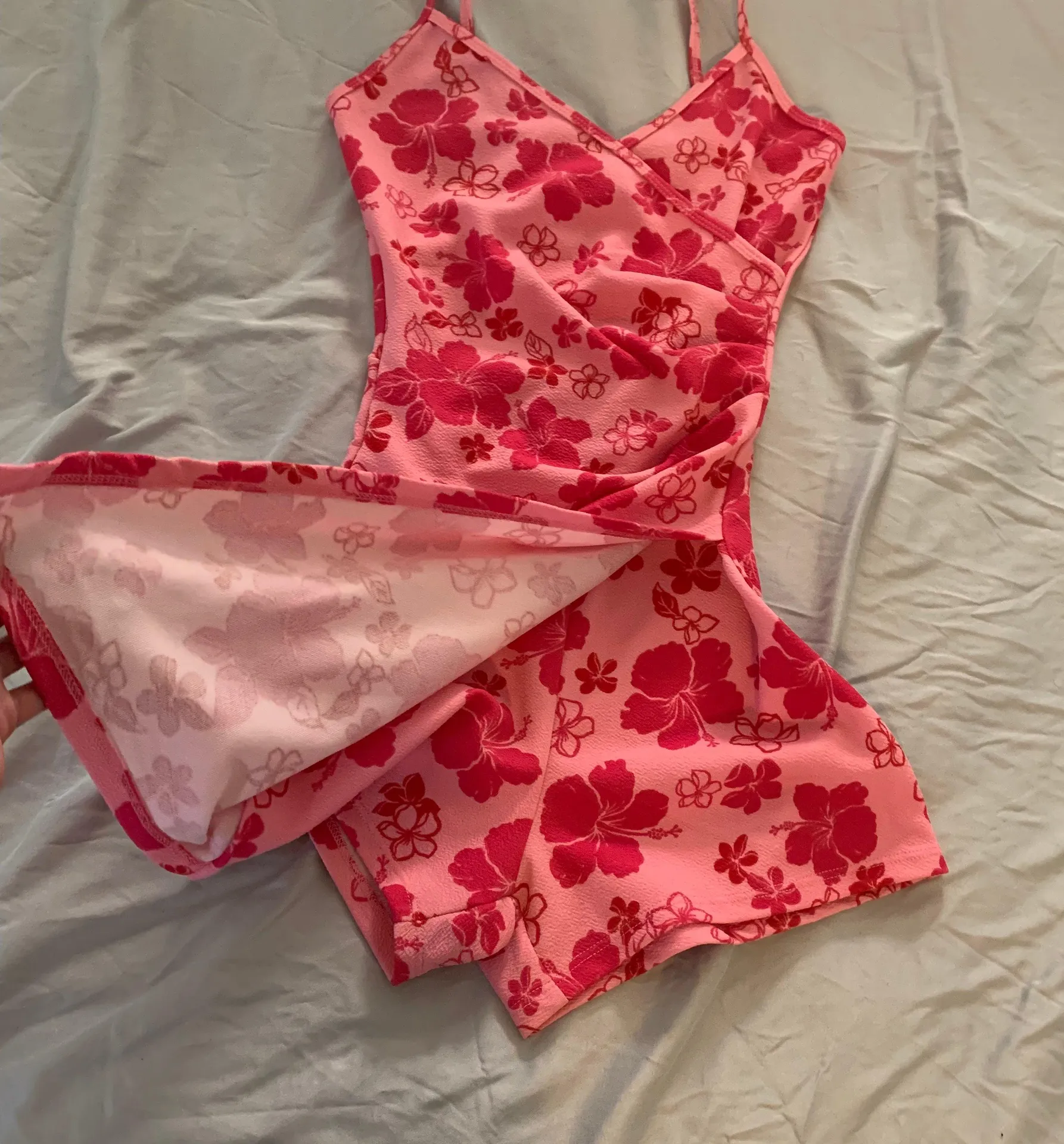 Pink Hawaiian Hibiscus Flower Dress Romper - Image 2