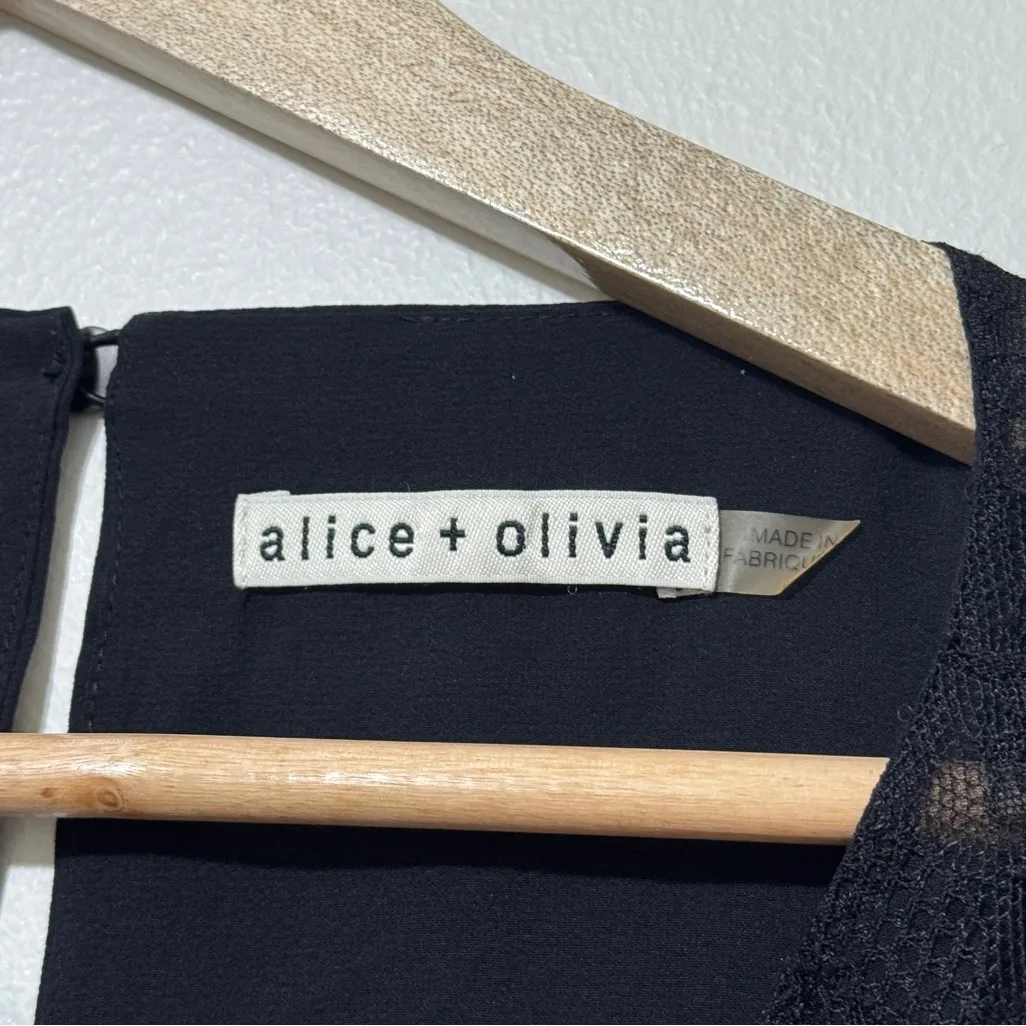 Alice + Olivia Silk Lace Blouse Size Small Black Floral Lace Top Luxury Minimal - Image 3