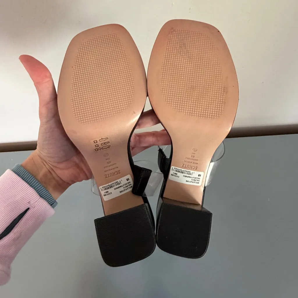 Schutz Ariella Platform Sandals Black Block Heels Vinyl Straps 8 - Image 5