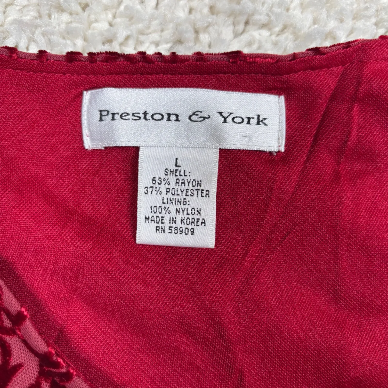 Preston & York Red Velvet Rose Burnout Long Sleeve V Neck Top Size L - Image 4