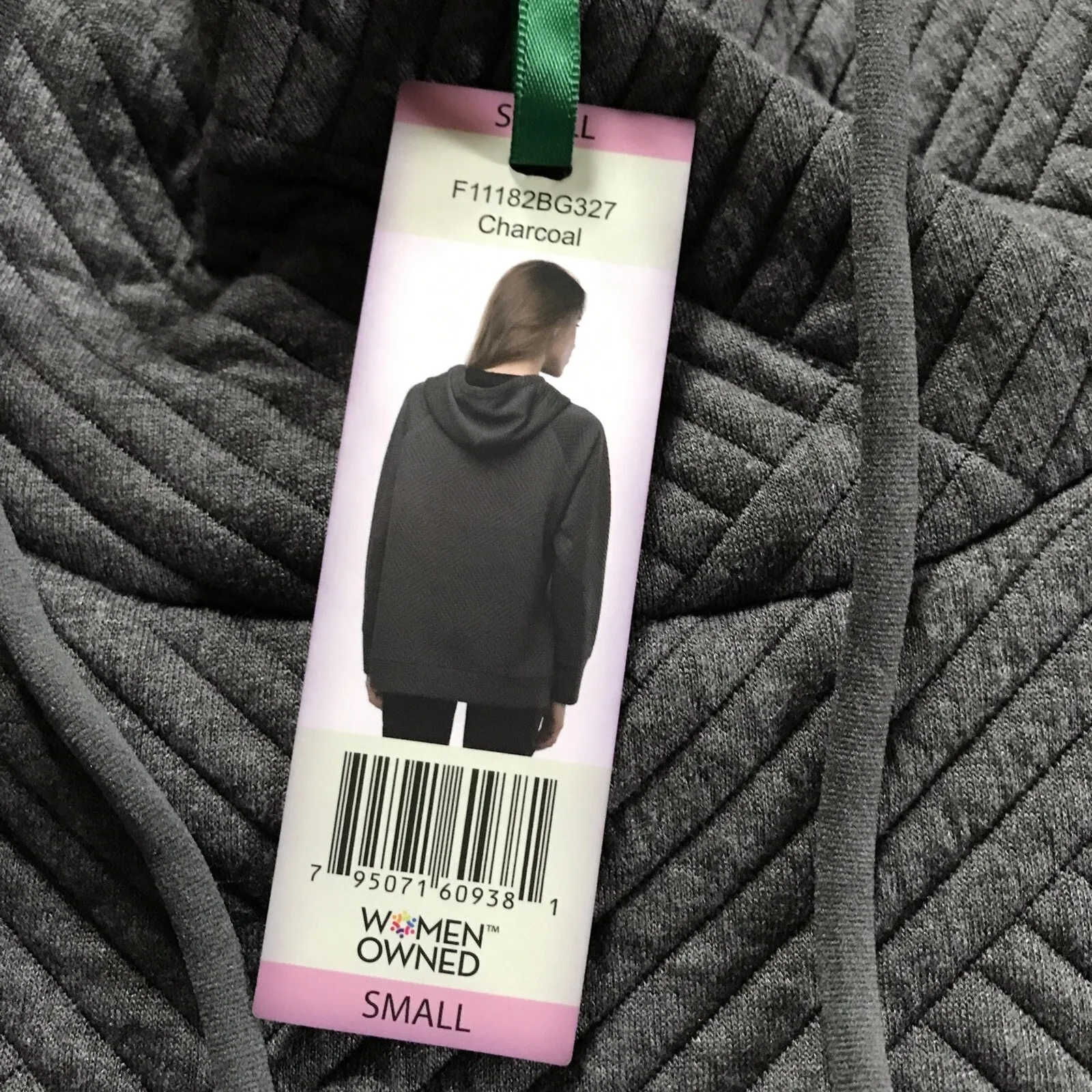 NWT Green Tea Women's Charcoal Gray Quilted Pullover Hoodie S - Image 5