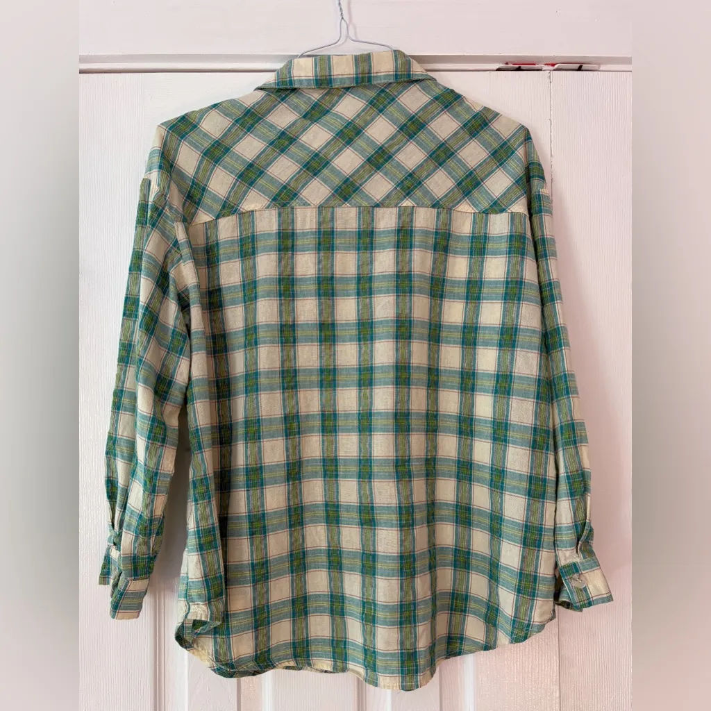 Akaiv Plaid Button Down Shirt - Green‎ and Blue Size Small EUC - Image 2
