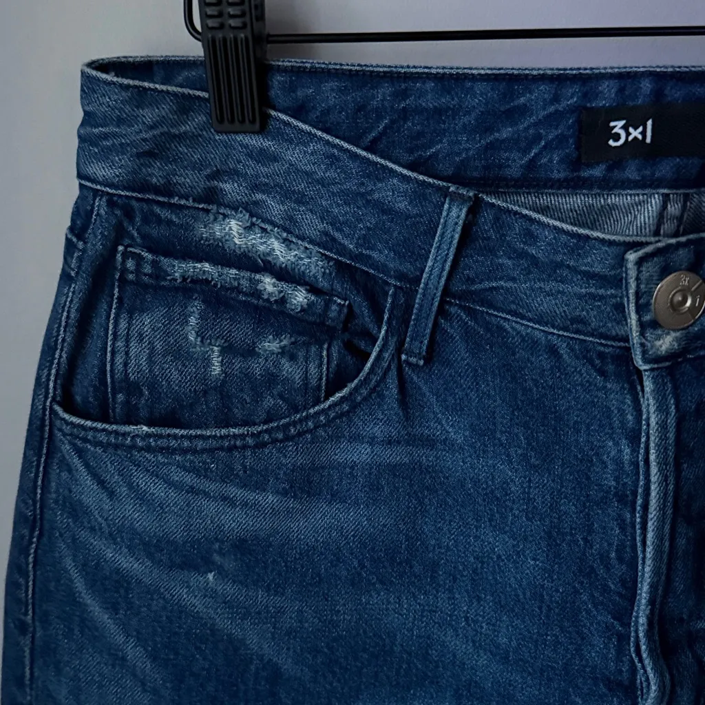 3x1 Higher Ground Gusset in Vasto Cropped Raw Hem Button Fly Flare Jeans - Image 7