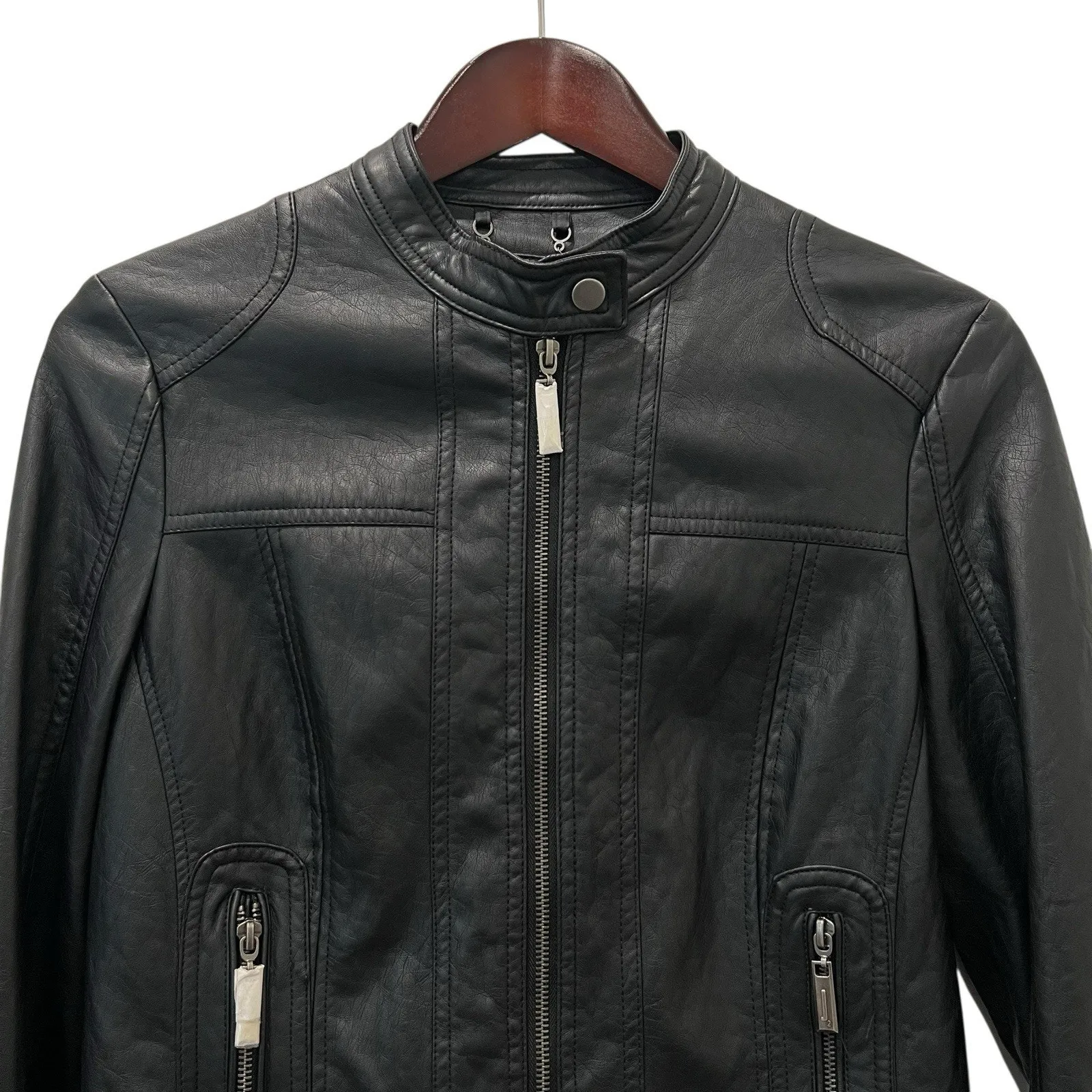 J2 Women's Faux Leather Jacket Black Moto Biker Zipper Long Sleeve Size Medium* - Image 3