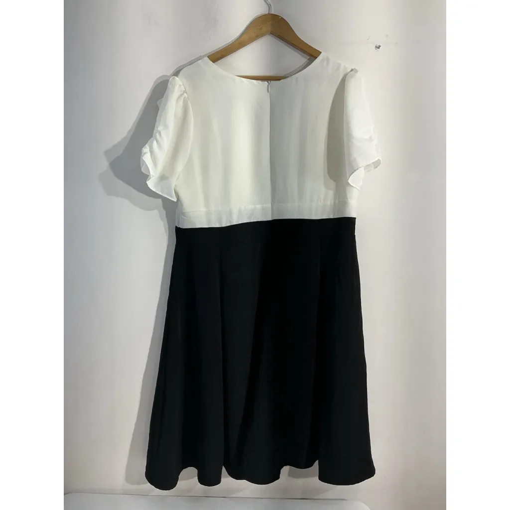 Womans Roamans 18 W Black White Back Zip Short Sleeves Ruffles Flared Dress Size 18W - Image 2
