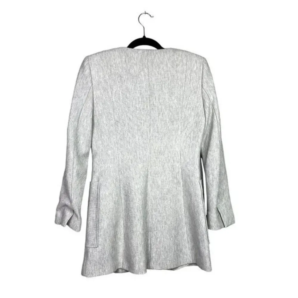 Zara Longline Herringbone Long Sleeve Jacket Blazer Zip Up Pockets M Grey #3132 - Image 4