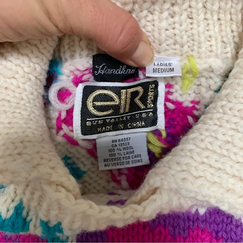 Vintage EIR Sports Sun Valley Wool hand knitted sweater colorful M Size M - Image 6