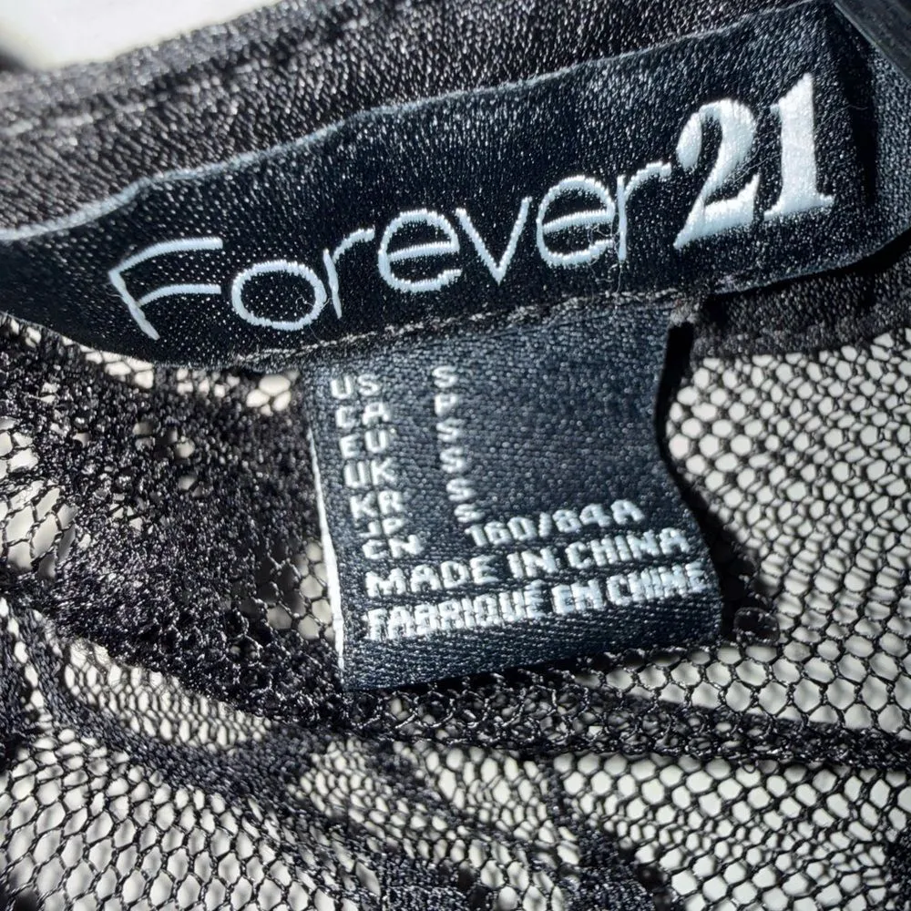 Forever 21 Black Lace Sheer Button Down Top Small - Image 5