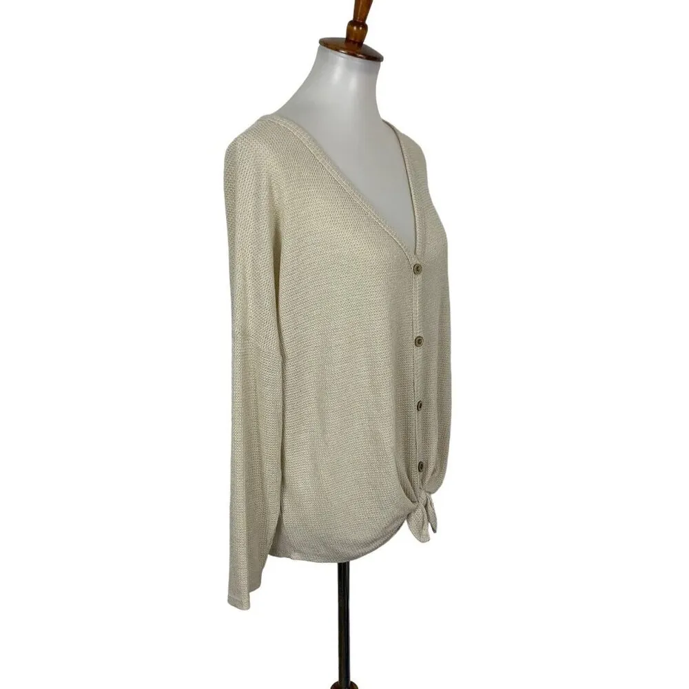 Fantastic Fawn Small Waffle Knit Button Front Tie Top Hem Lightweight - Image 2