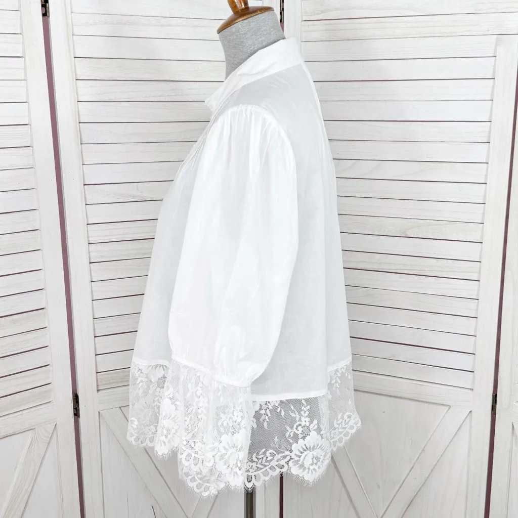 Cato Pleated Lace Hem Crop Shirt White Large Poet Cottage Farm - Image 2