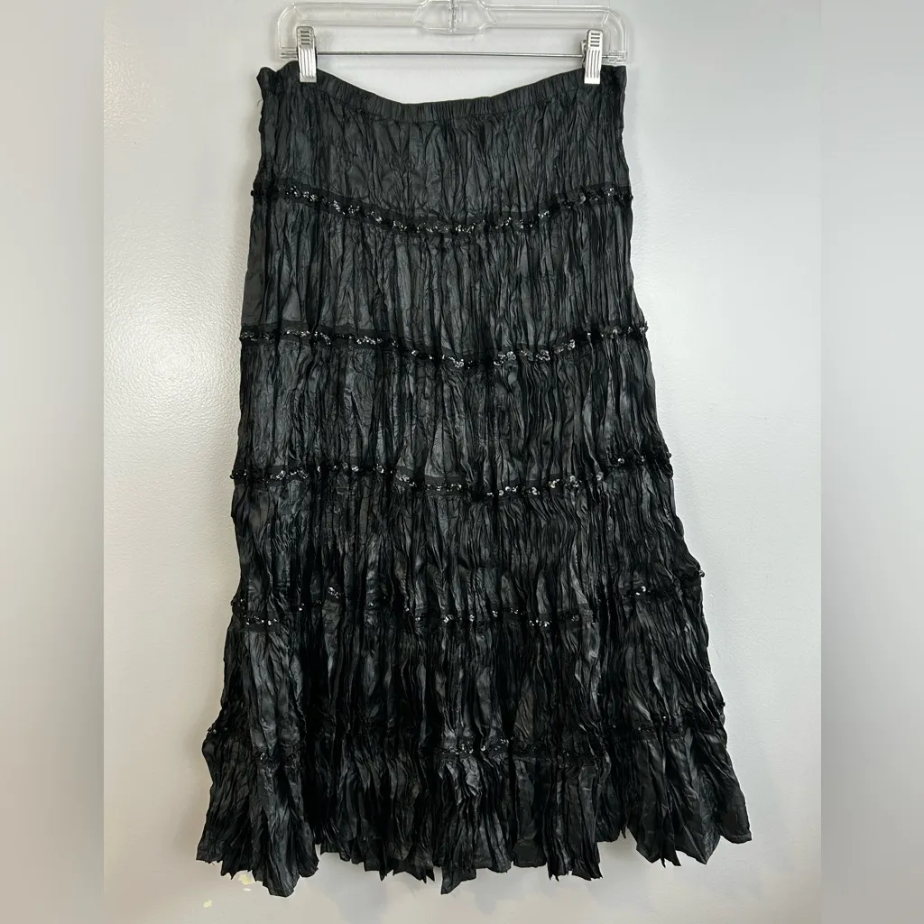 NWT Vintage Essentials by Milano Crinkle Black Sequin 80s/90s Midi Skirt 1X - Image 10