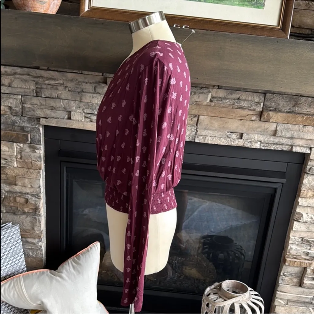 Z Supply Maroon Floral Wrap Top - Image 9