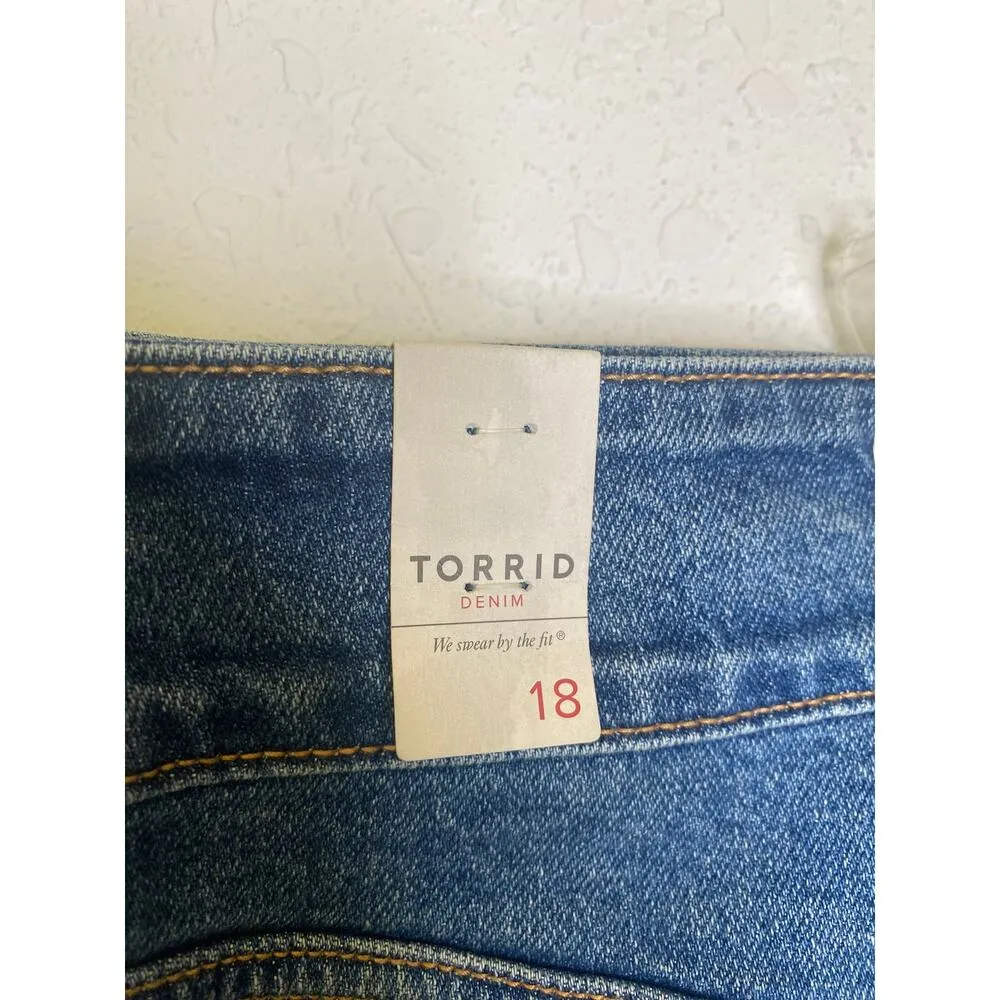 Torrid Slit Front Denim Jean Midi Skirt NWT Sz 18 Cotton Pencil Whiskered - Image 5