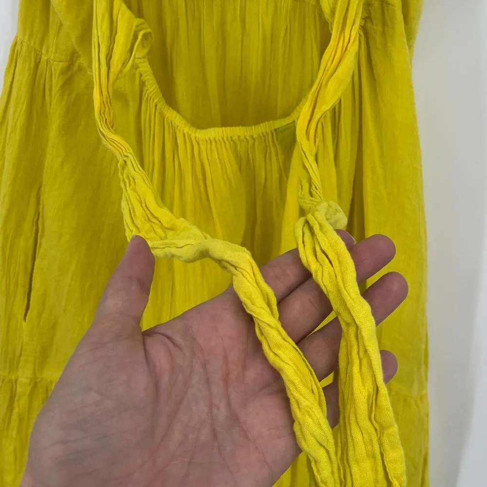Zury Boho Babydoll Tiered Dress OS Gauzy Bright Yellow Festival Rave Midi Flowy Size undefined - Image 7