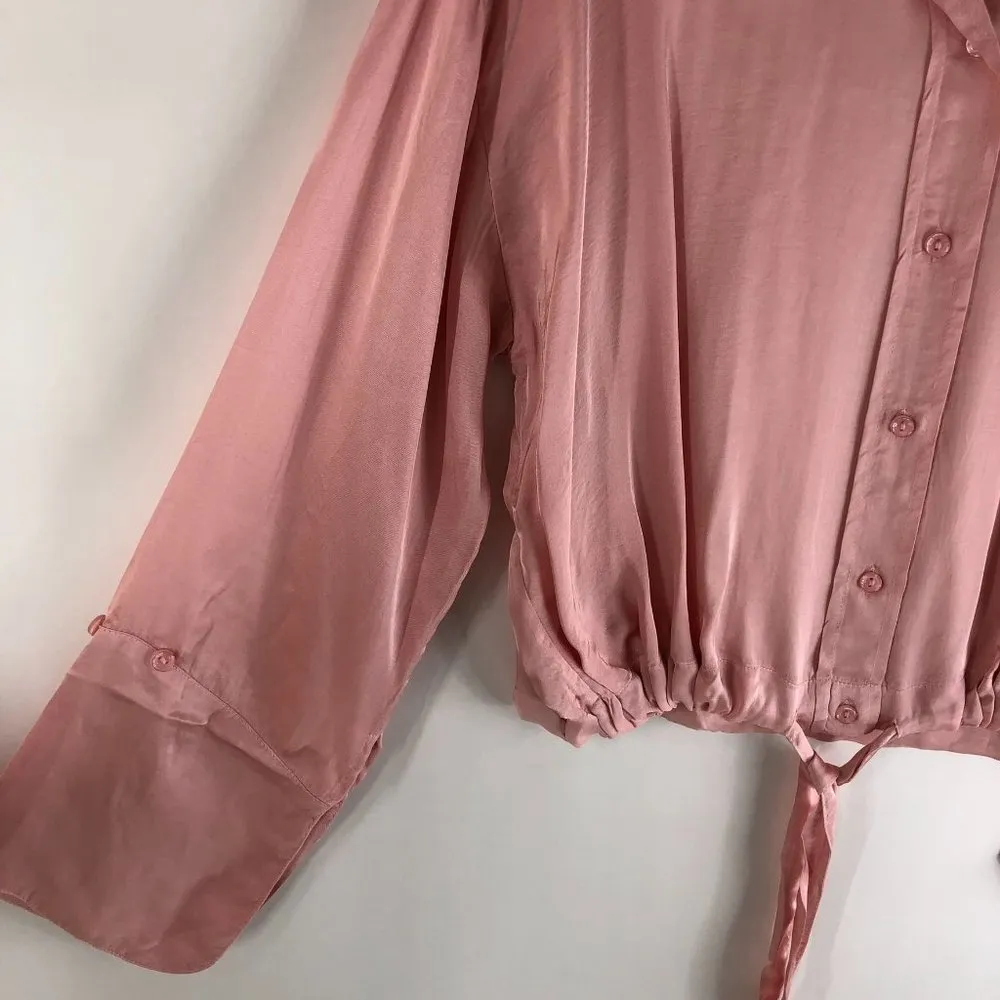 NWOT Young Fabulous & Broke Pink Tie Waist Button Down Knob Hill Top Size S - Image 2