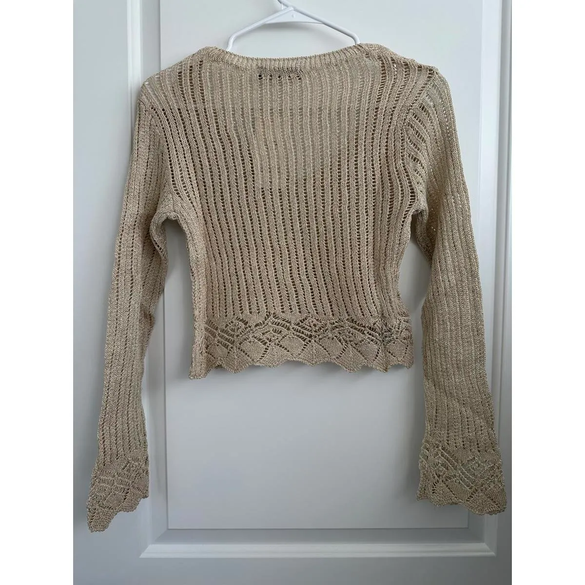 Mango Cotton Blend Open Work-Detail Sweater with Lace Detail Design NWT XS - Image 4