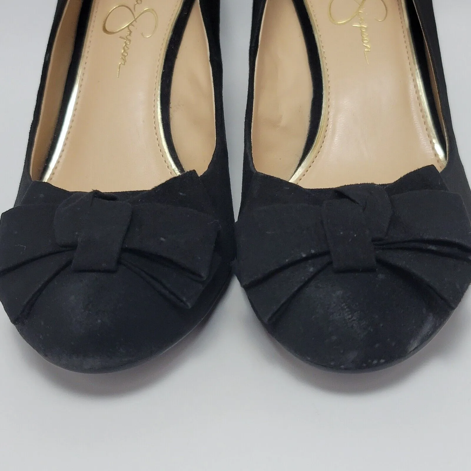 Jessica Simpson Sheryll Womens Suede Black Bow Toe Slip On Wedge Shoes Size 8M - Image 5