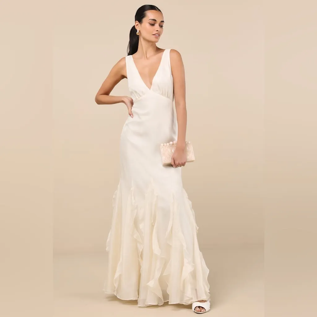 LULU’S Deluca Ivory Sleeveless Ruffled Maxi Dress - Image 5