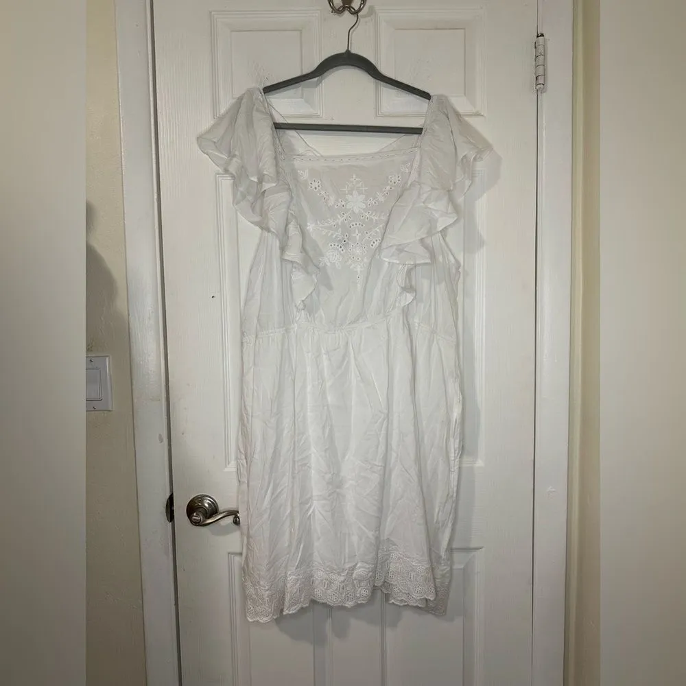 Old Navy White Flutter Sleeve Tie Back Mini Waist Boho Casual Dress Plus Size 3X - Image 3