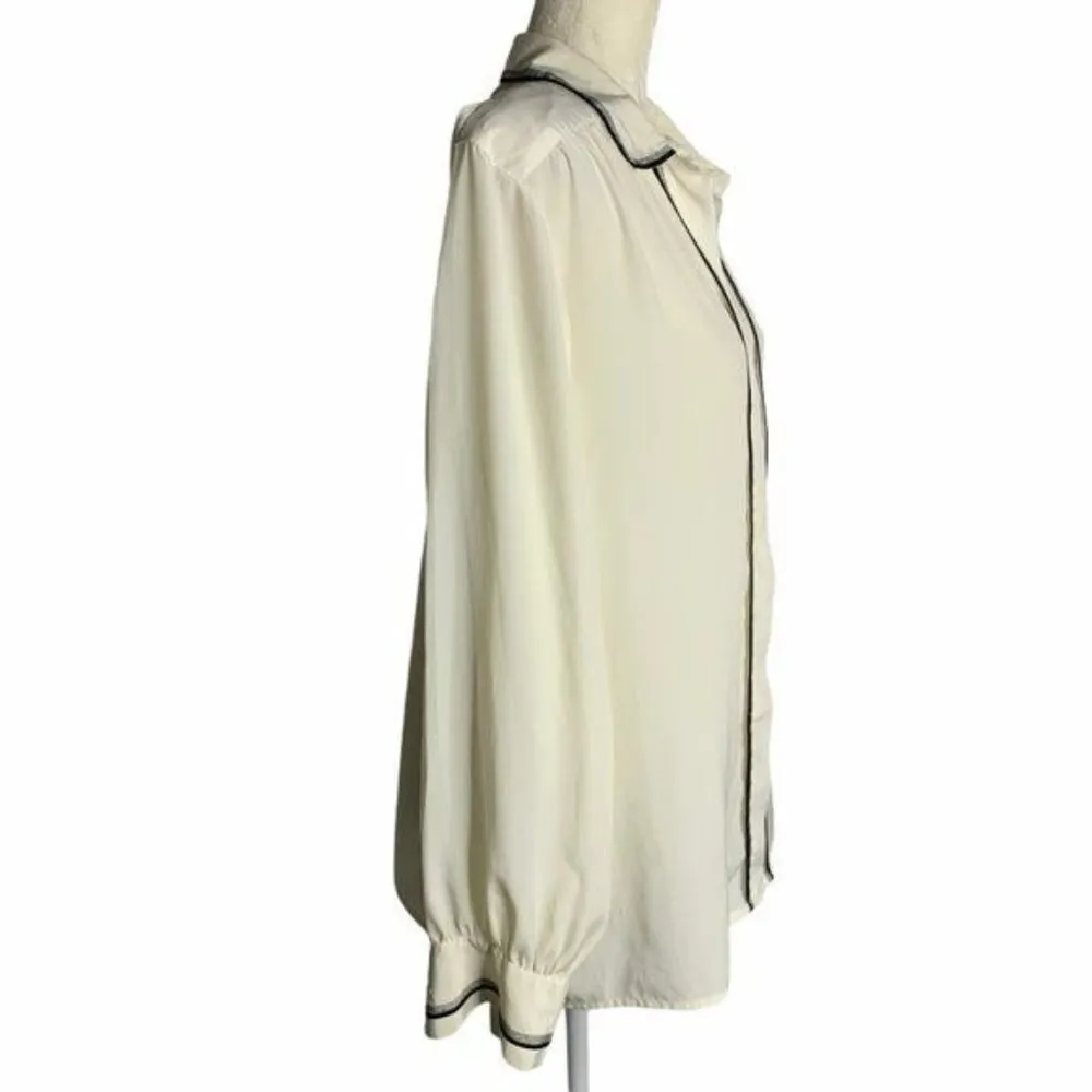 Vintage Alfred Dunner Silky Dress Shirt 16 Cream Hidden Buttons Long Sleeves - Image 5