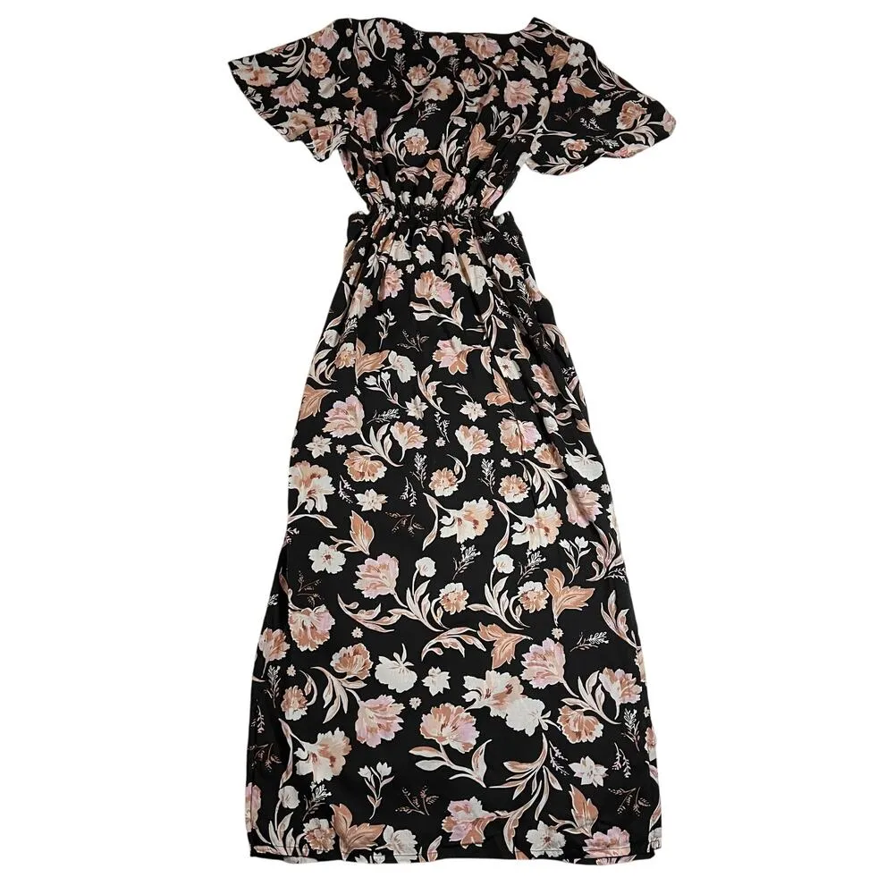 Amuse Society V-Neck Floral Cut Out Maxi Dress Size XS Vacation Party Summer - Image 5