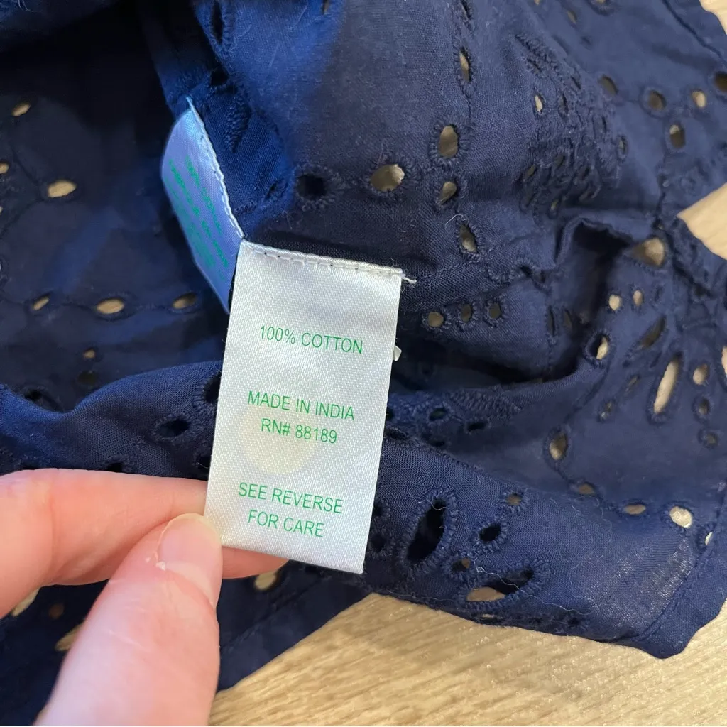 Lilly Pulitzer Elsa Top True Navy Henley Long Sleeve Eyelet Cotton Size XS - Image 7