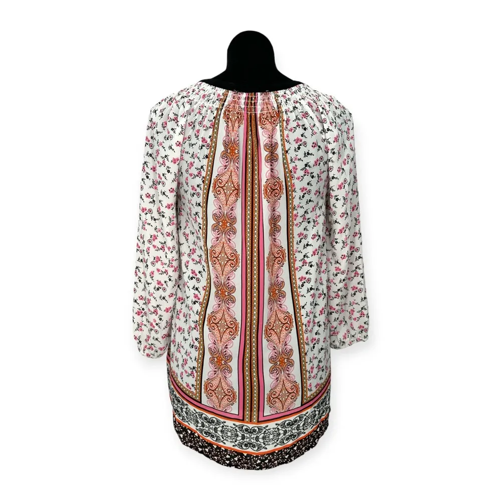 Daniel Rainn DR2 | Small | Floral Damask Print Tassel Tie V-Neck Peasant Blouse - Image 5