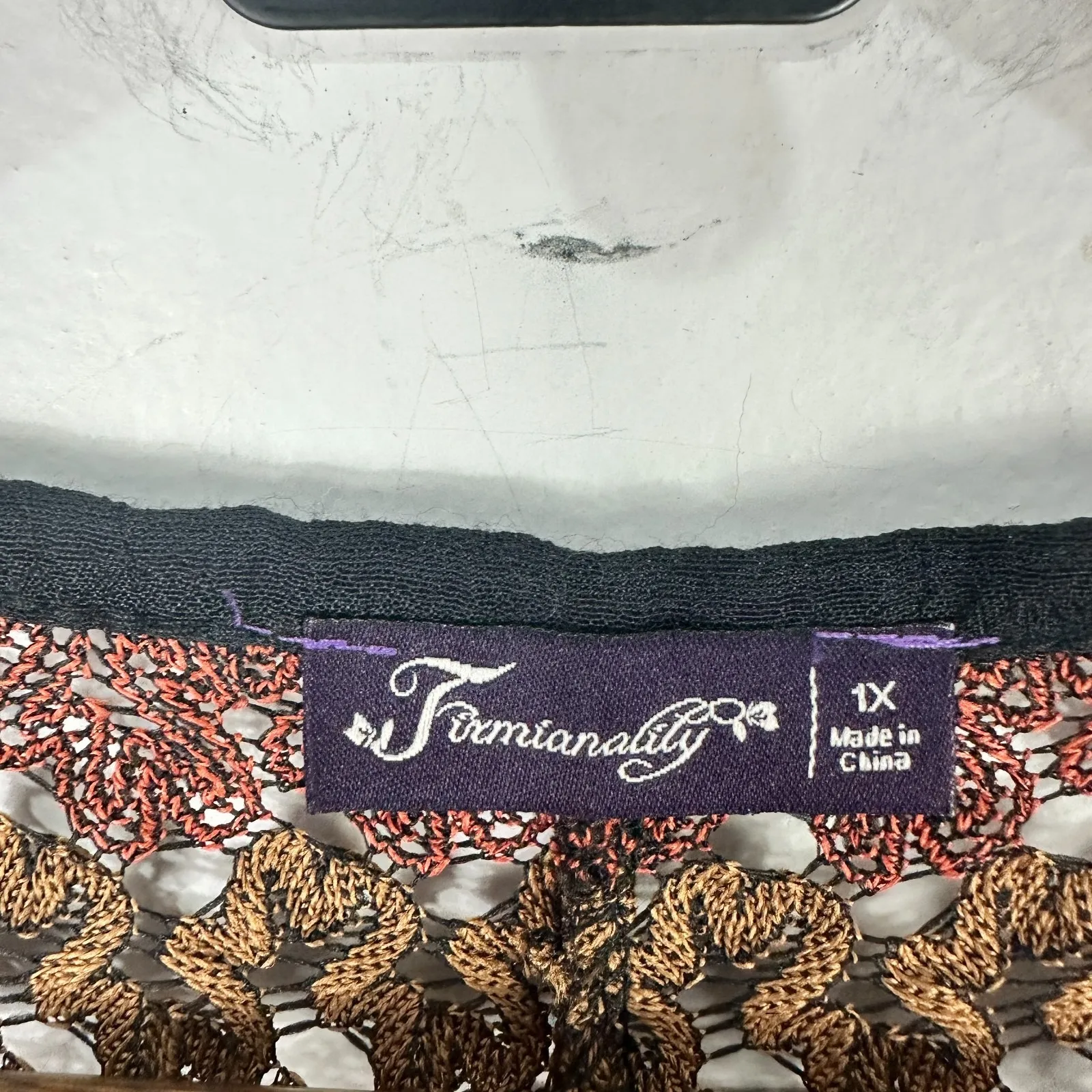 Formanality 1X Crochet‎ Lace Mini Dress Boho Festival Tunic Sheer Chiffon Hem Black Size XL - Image 2