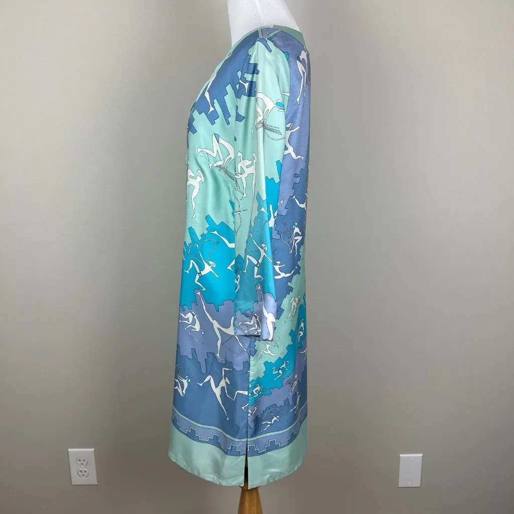 J McLaughlin Dress Women 2 Blue Silk Shift 3/4 Sleeves Split V-Neck Above Knee - Image 5