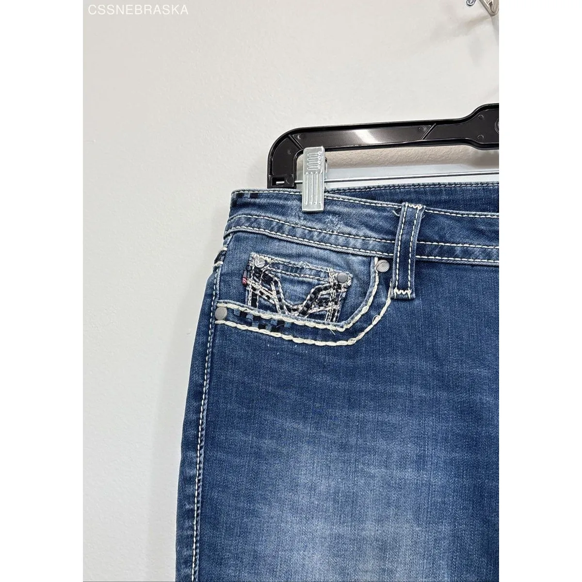 Vigoss Chelsea Jeans Sz 7/8 L25 Blue Heritage Fit Stretch Denim Faded Capri Crop - Image 2