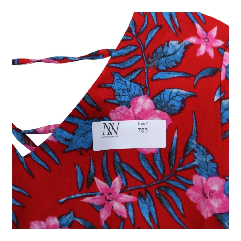 #755 Urban Girl Women’s XL Floral Print Top, Red - Image 5