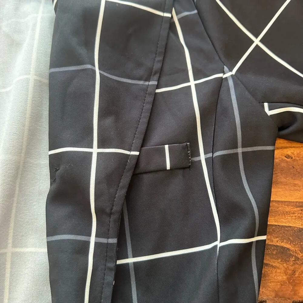 ChicMe Navy Blue Plaid Lightweight Blazer Size Medium Academia Black - Image 9