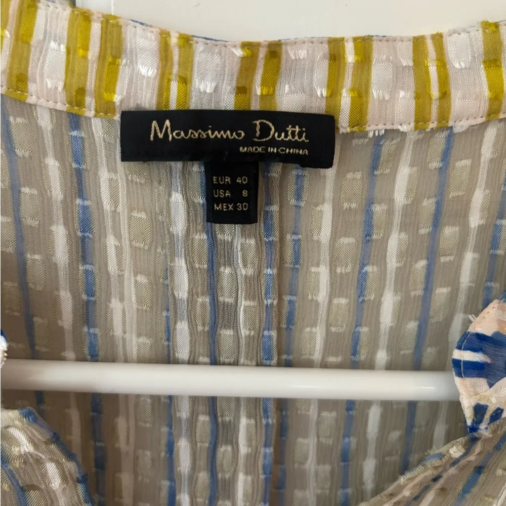 Massimo Dutti Blouse Women's US 8 EUR 40 White Yellow Striped Sleeveless - Image 2