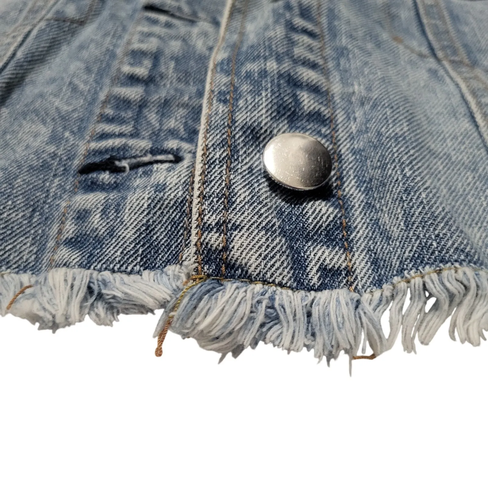 HIGHWAY JEANS Acid Wash Cropped Denim Y2K Jacket Frayed Hem Button Womens SMALL - Image 6