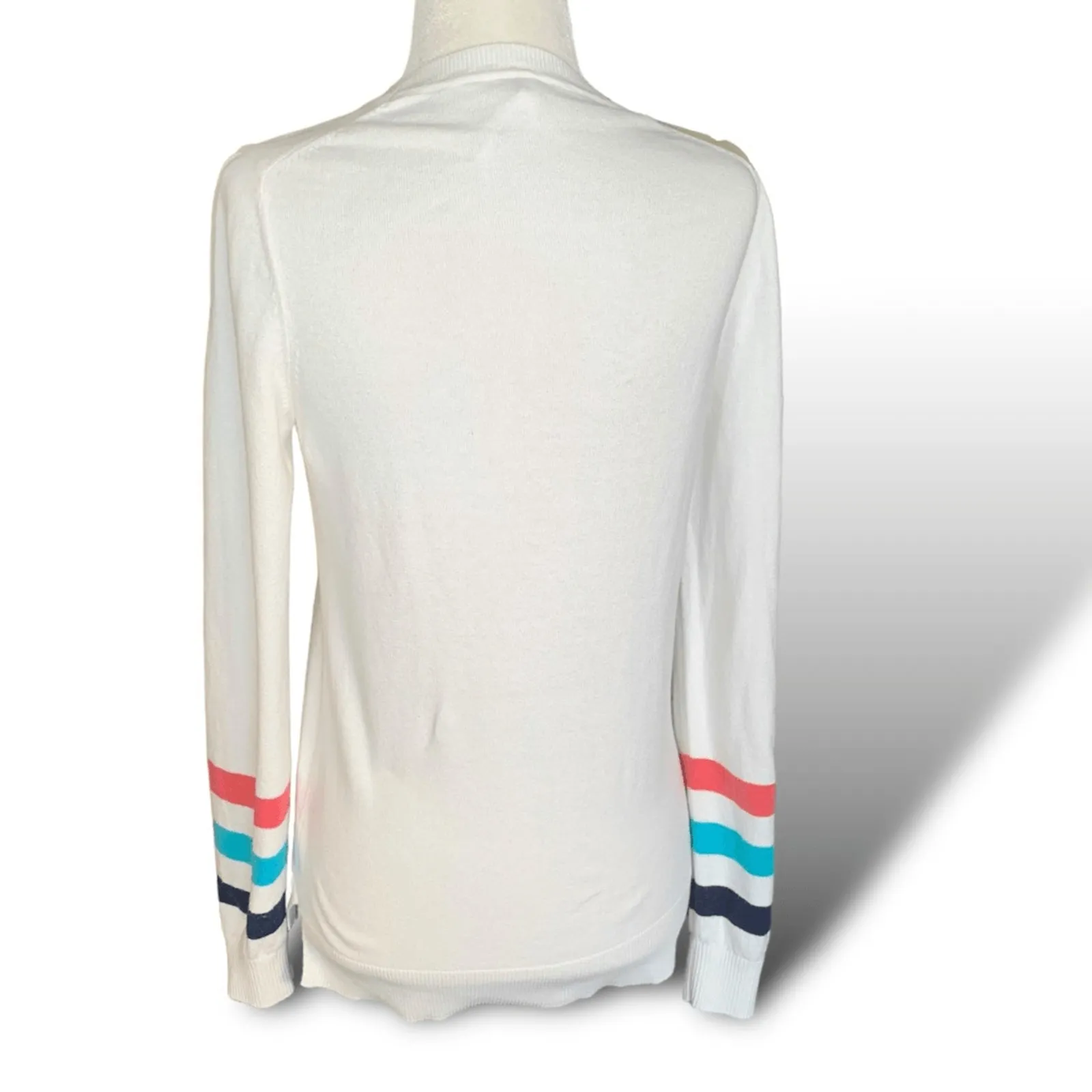 Southern Tide White Cotton Cashmere Sweater XS Striped Sleeve Preppy Classic - Image 5