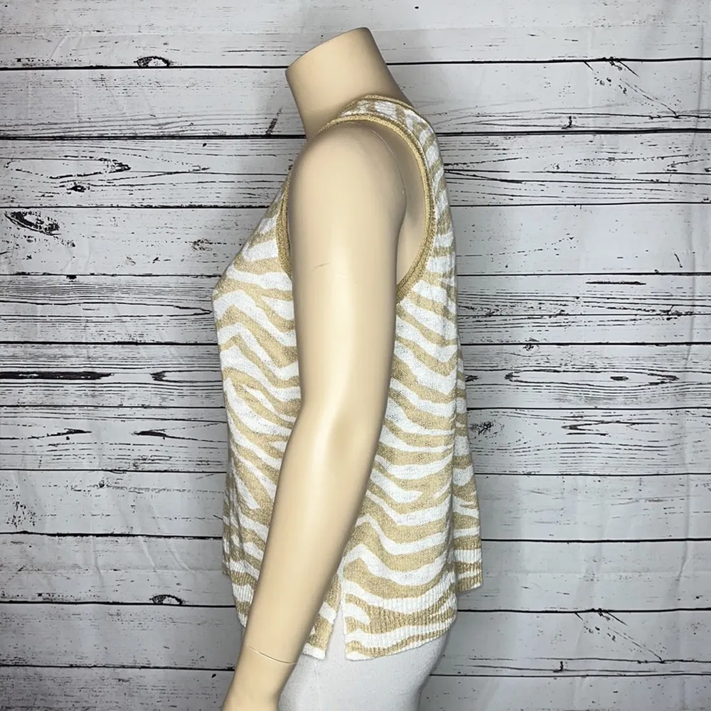Lou & Grey NWT Size XL Tan & White Giraffe Print Sweater Tank Top Blouse - Image 2