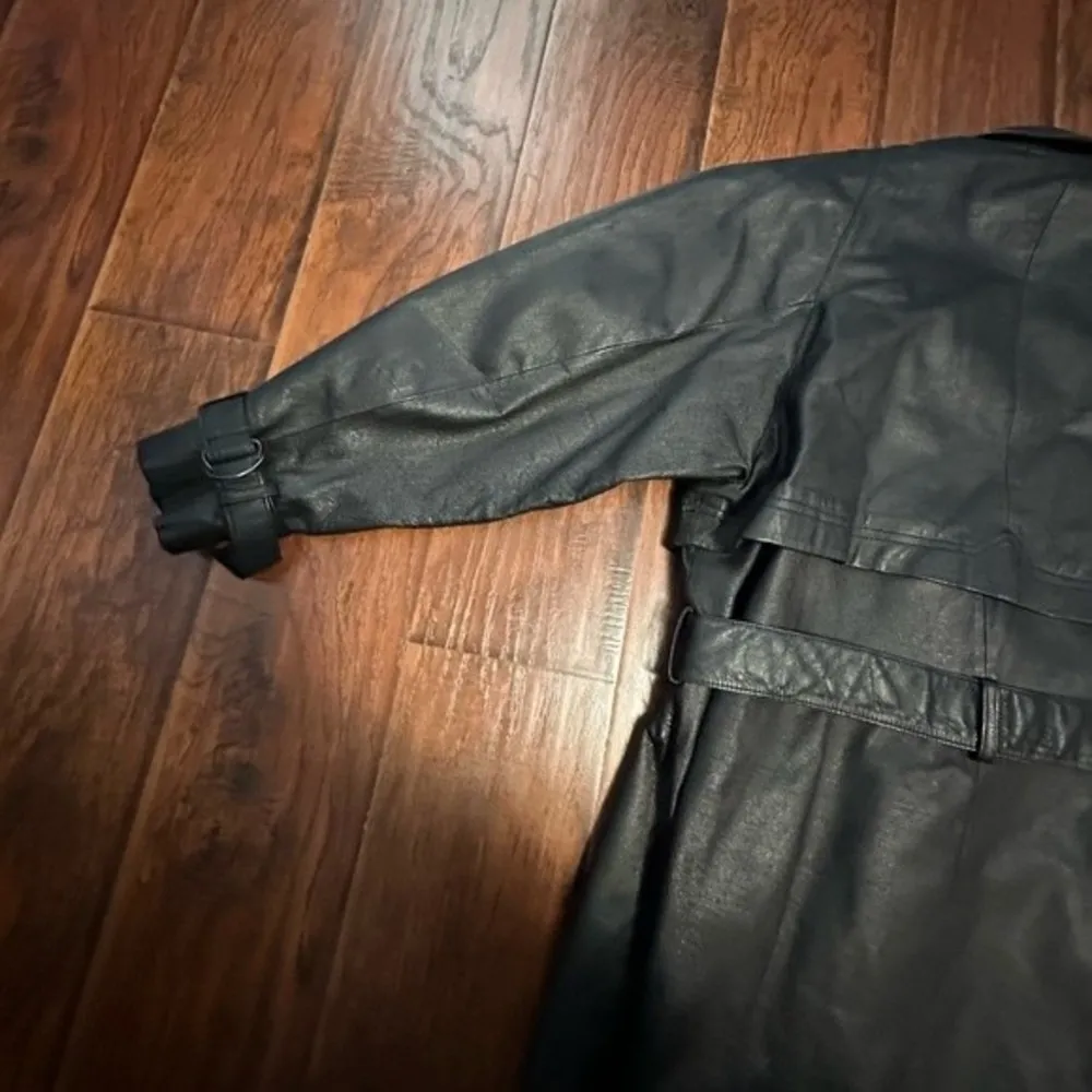 Black Leather Jacket medium‎ tie front vintage - Image 8