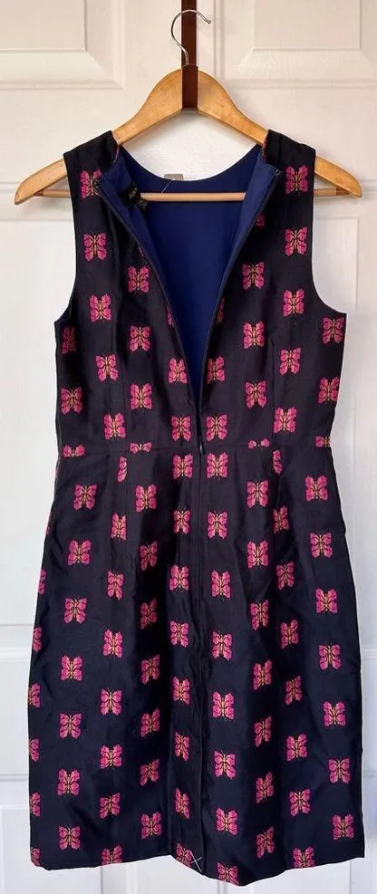 NWT J. Crew Sheath Dress in Butterfly Jacquard Navy / Pink Size 4 - Image 4