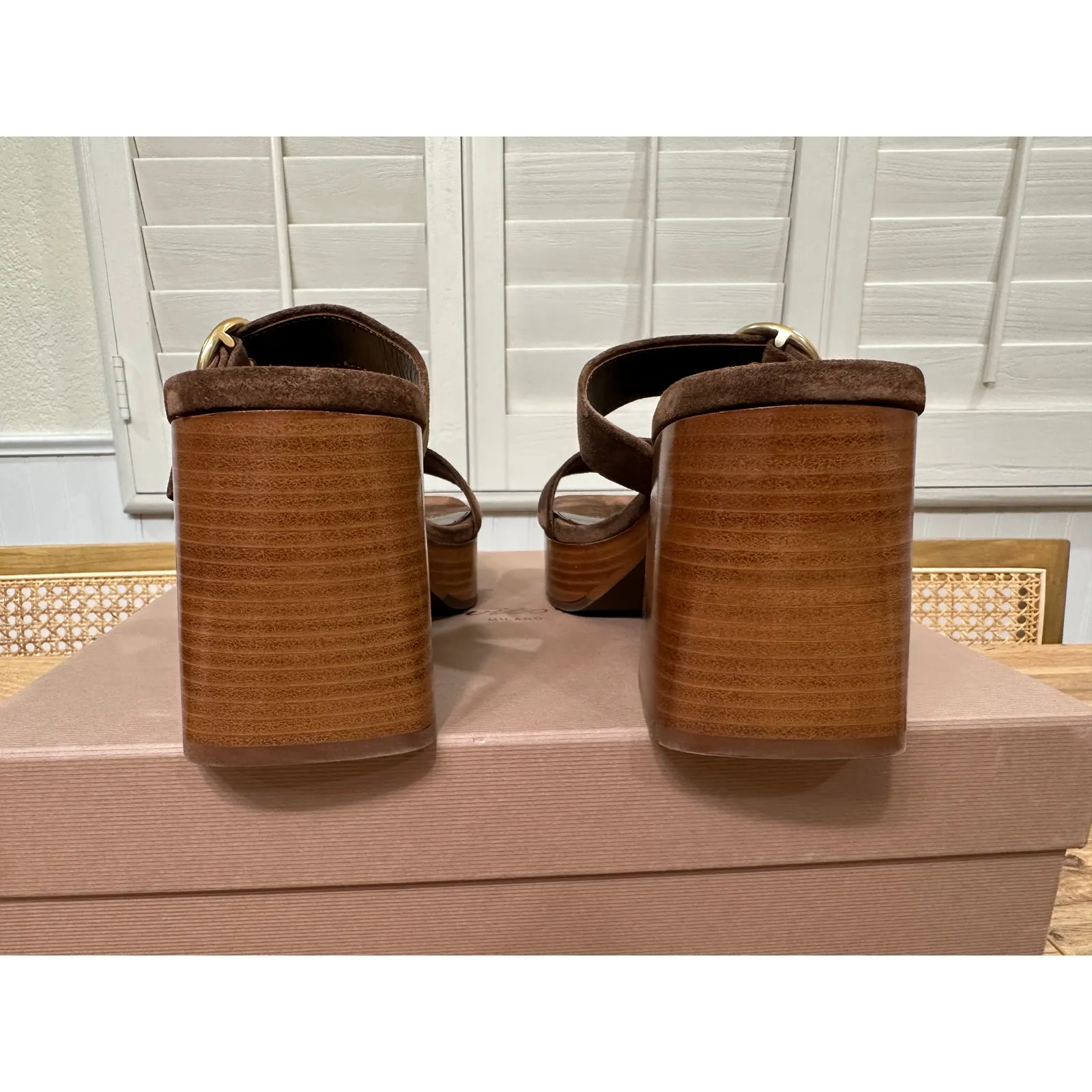 Gianvito Rossi Suede Buckle Dual-Band Platform Slide Sandals 7.5 US 37.5 EU NIB - Image 10