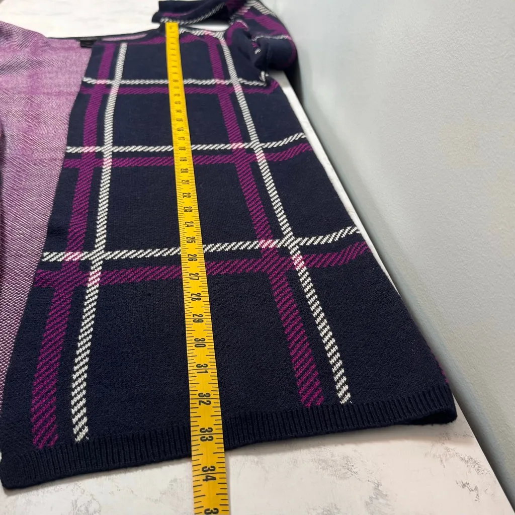 Ann Taylor Plaid Open Front Cardigan M Navy Magenta - Image 7