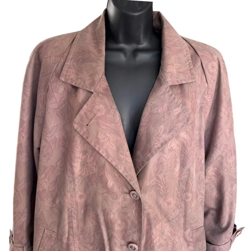 Vintage London Fog Waterproof Floral Trench Coat Sz‎ 12P Beige Wool Lined - Image 2