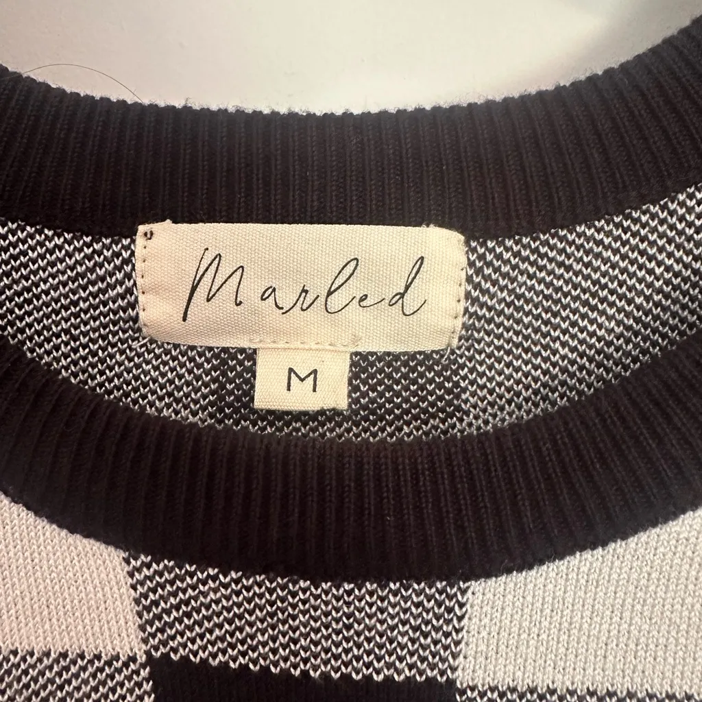 Marled Crewneck Buffalo check plaid puff cuff puff sleeve sweater Sz M basic Black Size M - Image 4