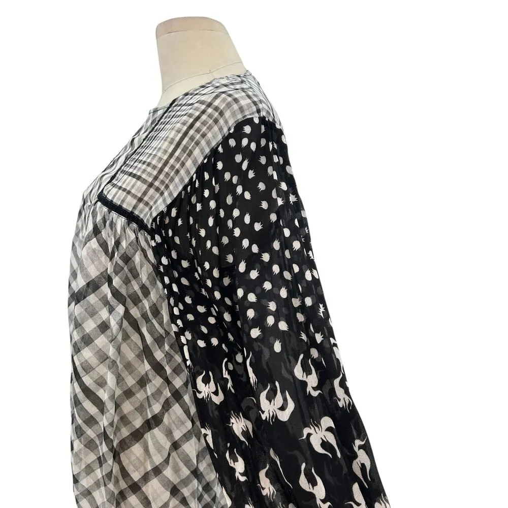 Anthropologie Bl-nk‎ London Miranda Peasant Blouse Plaid Gray Black Size Small - Image 6