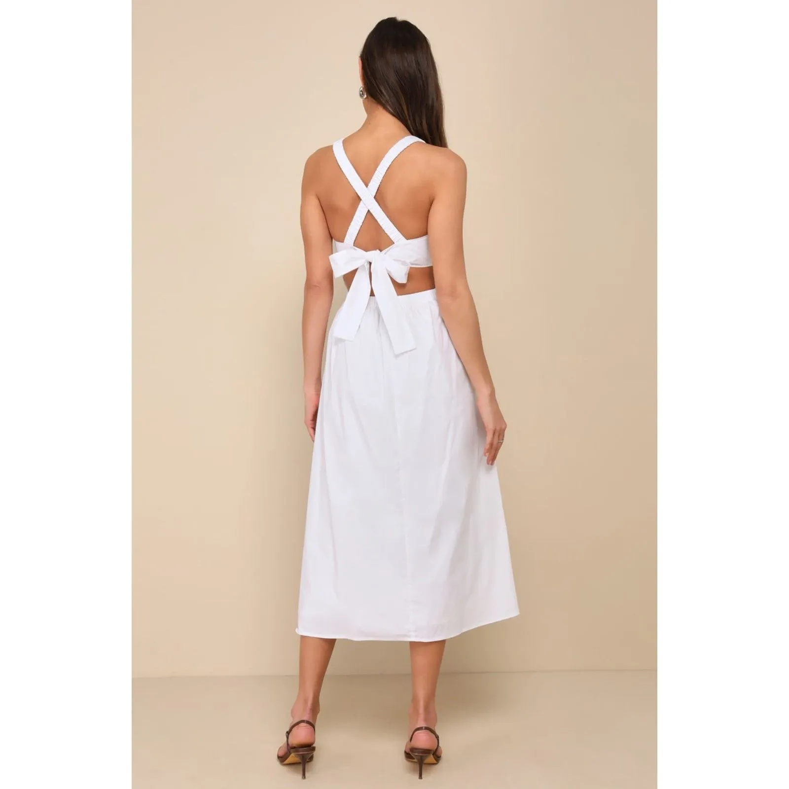 Lulus Strolling Sicily White Pleated Backless Midi Dress With Pockets - Image 3