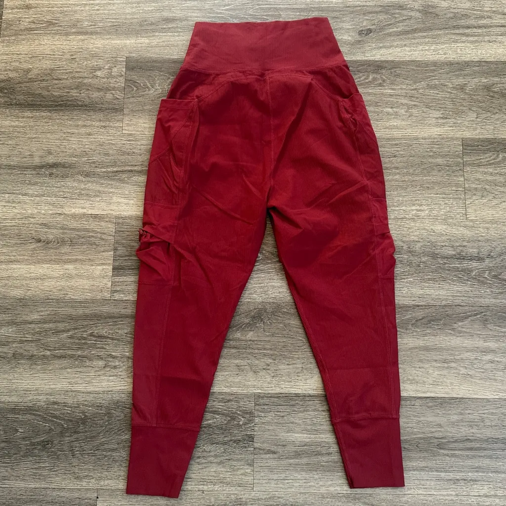 FP Movement Burgundy Leggings High rise Ribbed Cargo Takr a Hike Harem Pants Red - Image 4