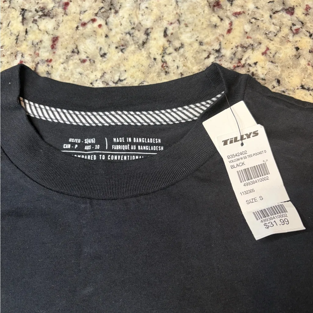 Volcom Black Short Sleeve Tee with Rose Embroidery - Image 3