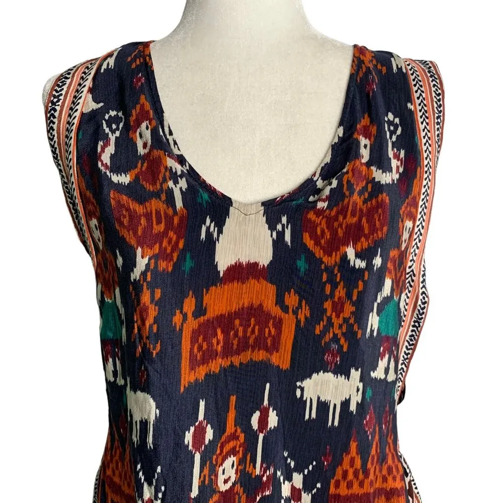 Calypso St Barth Ikat Silk Mini Dress XS Blue Elephants Scoop Neck Sleeveless - Image 2