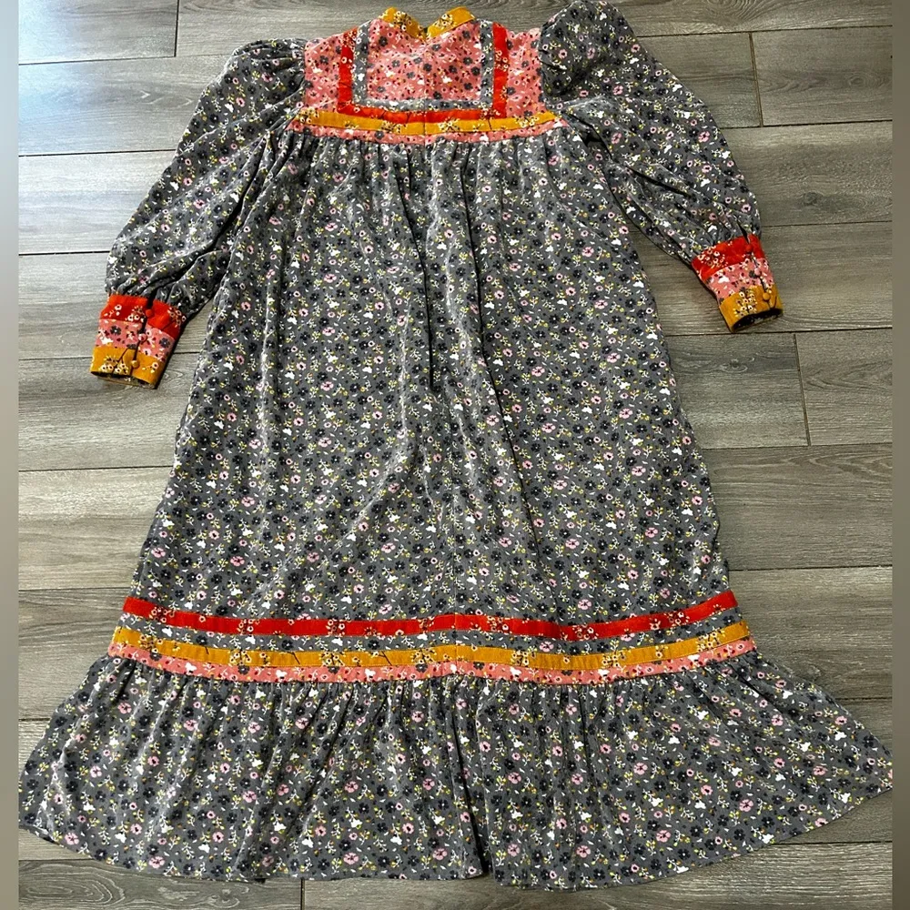 Celiab Blue Corduroy Floral Papyrus Peasant Midi Dress Size XS Boho - Image 4