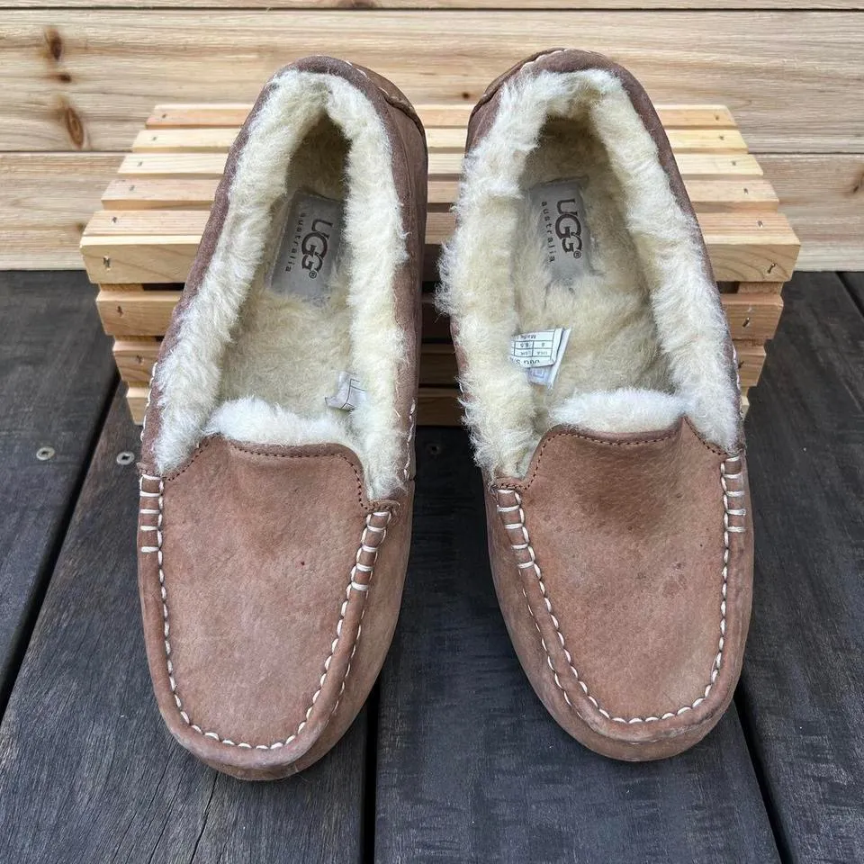 Tan UGG Ansley Slippers Seude Fuzzy Slip On Shoes Moccasins - Image 4